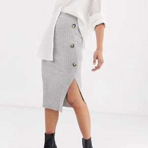 River Island rib knit skirt with buttons